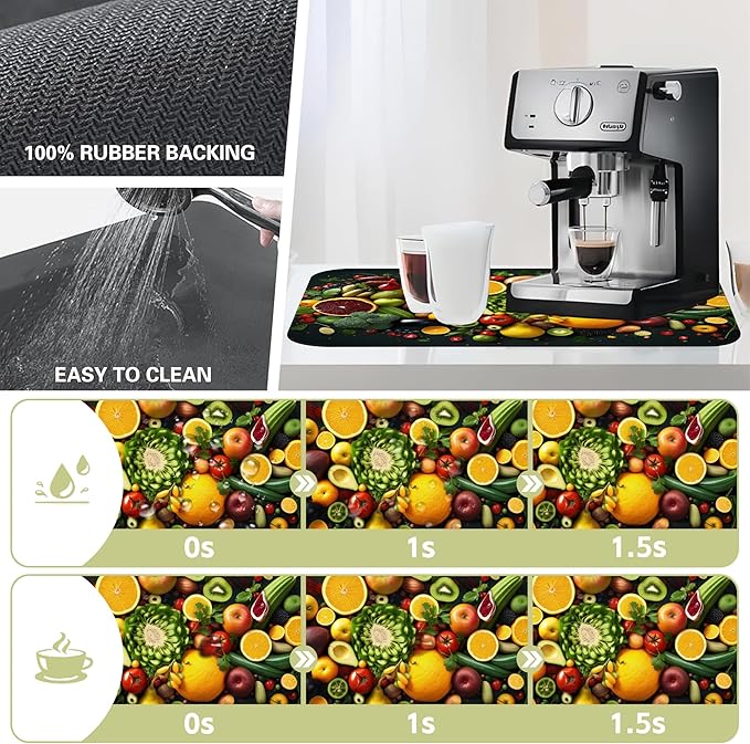 Kitchen Mat Fruits Vegetables Dish Drying Mat 16"x24" Bsorbent Coffee Maker Mat - Image 3