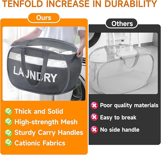 Foldable Laundry Basket with Lid, Oxford Cloth Reinforced Steel Ring - Image 6
