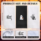 3 Pcs Halloween Hand Towels for Bathroom, Boo Ghost Black White Embroidered - Image 3