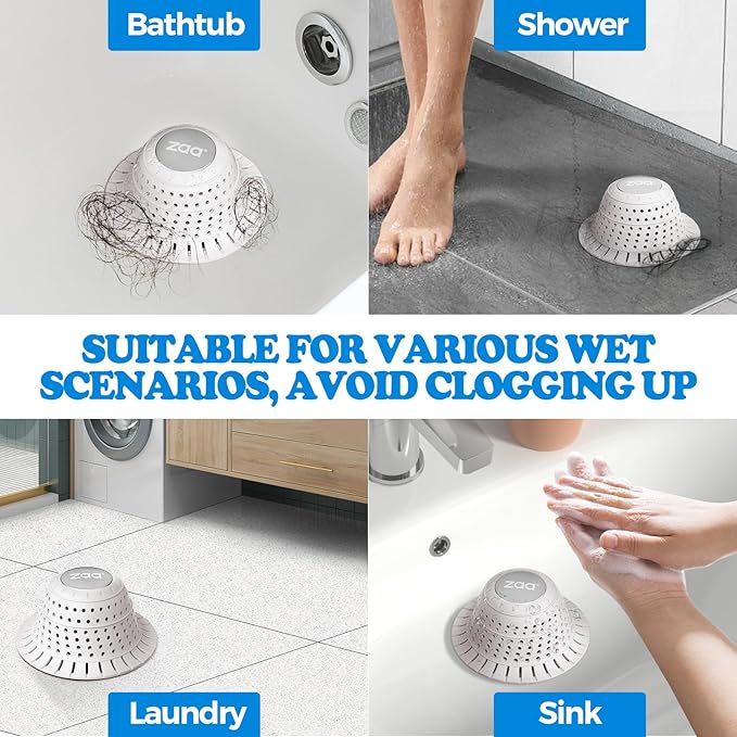 zaa Bathtub Drain Hair Catcher, Premium Silicone Collapsible 2 Pack Drain - Image 2