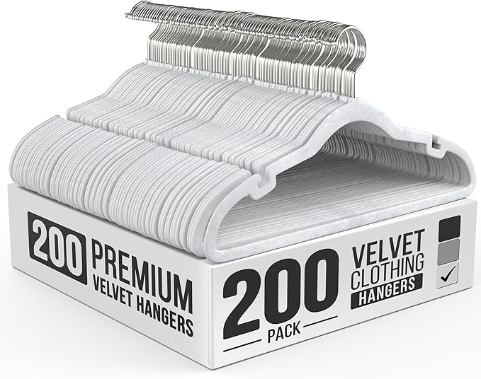 200 Pack Velvet Hanger for Shirt Pants Dresses Skirts Suits Jackets by OurModernSpace