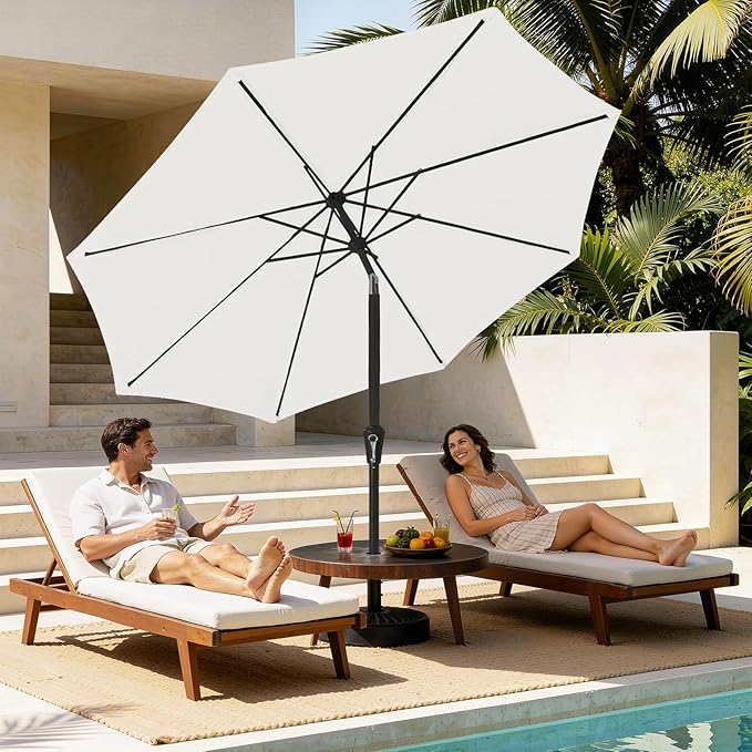 MEWAY 9ft Patio Umbrella Outdoor Table Umbrellas with Push Button Tilt and Crank, Market Umbrella 8 Sturdy Ribs for Deck, Garden, Pool and Backyard, Off-white - Image 2