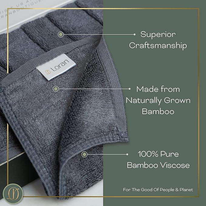 Charcoal Grey Washcloths Set of 6 Soft Facial Cloths 10” x 10” 100% Viscose - Image 2