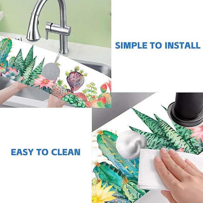 Watercolor Cactus Floral Sink Faucet Absorbing Mat Sink Splash Guard Faucet Mat - Image 5