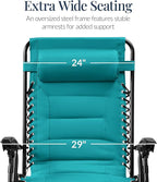 Best Choice Products Oversized Padded Zero Gravity Chair, Folding Outdoor Patio Recliner, XL Anti Gravity Lounger for Backyard w/Headrest, Cup Holder, Side Tray, Polyester Mesh - Peacock Blue - Image 3