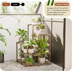 Bamworld Corner Plant Stand Indoor Outdoor Plant Shelf Small Plant Table for Multiple Plants Wooden Plant Holder for Garden Patio Lawn Window Plants Gift,Brown - Image 3