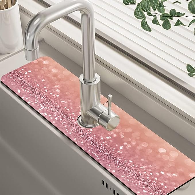 Abstract Pink Glitter Diamond Sink Faucet Absorbing Mat Sink Splash Guard by Unknown