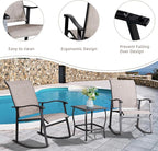 Vongrasig 3 Piece Outdoor Rocking Bistro Set, Textilene Fabric Small Patio Furniture Set, Front Porch Rocker Chairs Conversation Set with Glass Table for Lawn, Garden, Balcony, Poolside (Taupe) - Image 3