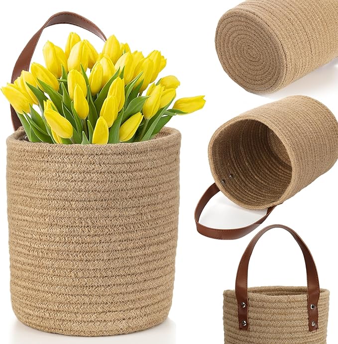 YOUEON Set of 2 Jute Hanging Basket 7.8" x 6.7", Small Wall Hanging Planter - Image 4