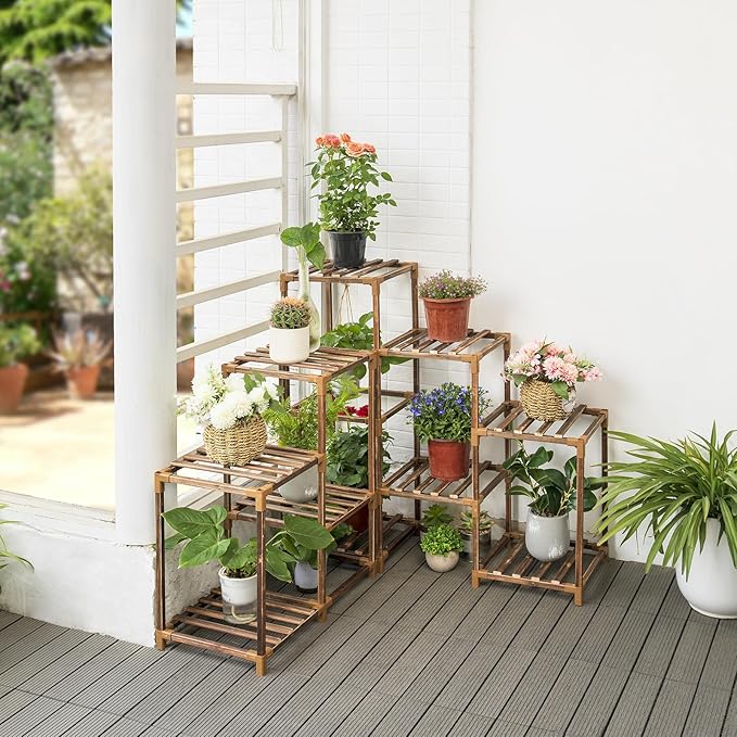 Uneedem Wood Plant Stand Indoor Outdoor Corner Plant Shelf Stand, 5 Tiered 10 Potted Flower Plant Stands for Indoor Plants Multiple, Plant Shelves Stands Rack for Living Room, Patio, Balcony - Image 6