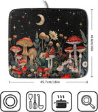 Black Mushroom Dish Drying Mat for Kitchen Counter Leaves Botanical Microfiber - Image 2