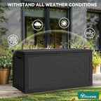 YITAHOME XXL 260 Gal Large Deck Box, Outdoor Resin Storage Box, Rattan Storage Container for Patio Furniture, Garden Tools, Waterproof, Lockable (Black) - Image 4
