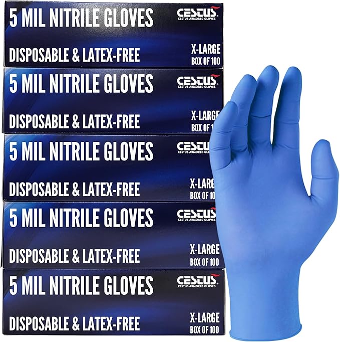 Cestus 5 Mil Nitrile Gloves Disposable Latex Free, Chemical Resistant, Food Prep by CestusArmoredGloves