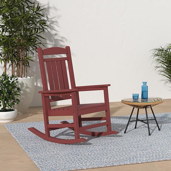 KINGYES Outdoor Rocking Chair Set of 2, High Density Polyethylene Patio Rocking Chairs with 330lbs Support for Adults, Dark Red - Image 2
