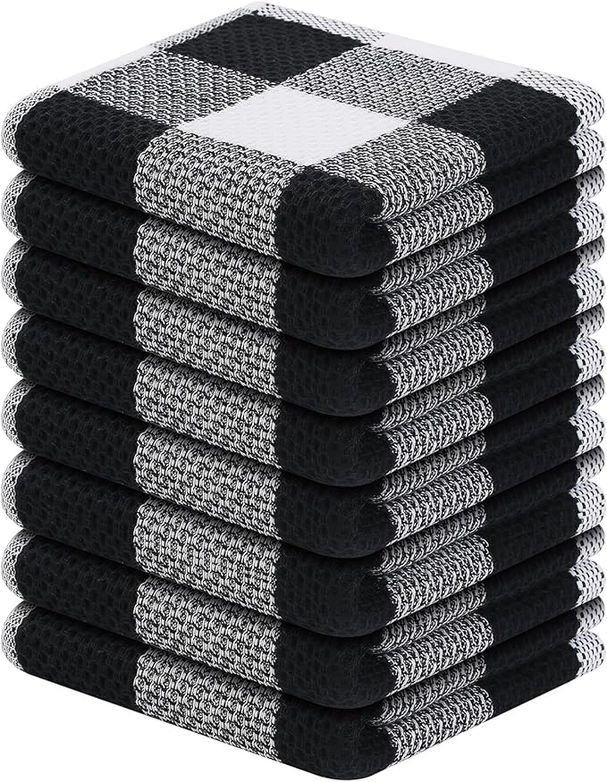 Homaxy 100% Cotton Waffle Weave Check Plaid Dish Cloths, 12 x 12 Inches by Homaxy