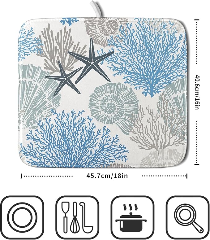 Coastal Blue Gray Dish Drying Pad 16 x 18 Inch - Image 2
