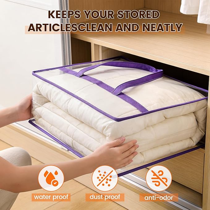 10 Pack Clear Clothes Storage Bags, Double Zipper Design 40L Underbed Moving - Image 5