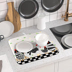 Black Rooster Dish Drying Mat for Countertop 16x18 Inches Buffalo Plaid - Image 6