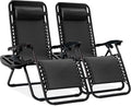 Best Choice Products Set of 2 Adjustable Steel Mesh Zero Gravity Lounge Chair Recliners w/Pillows and Cup Holder Trays - Black by BestChoiceProducts