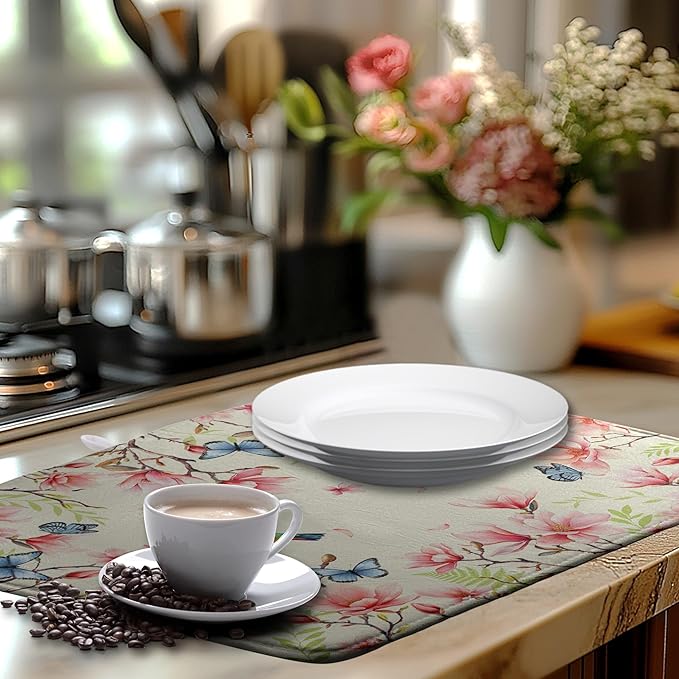 Spring Flowers Floral Dish Drying Mats Spring Summer Hummingbird Dish Mat - Image 6