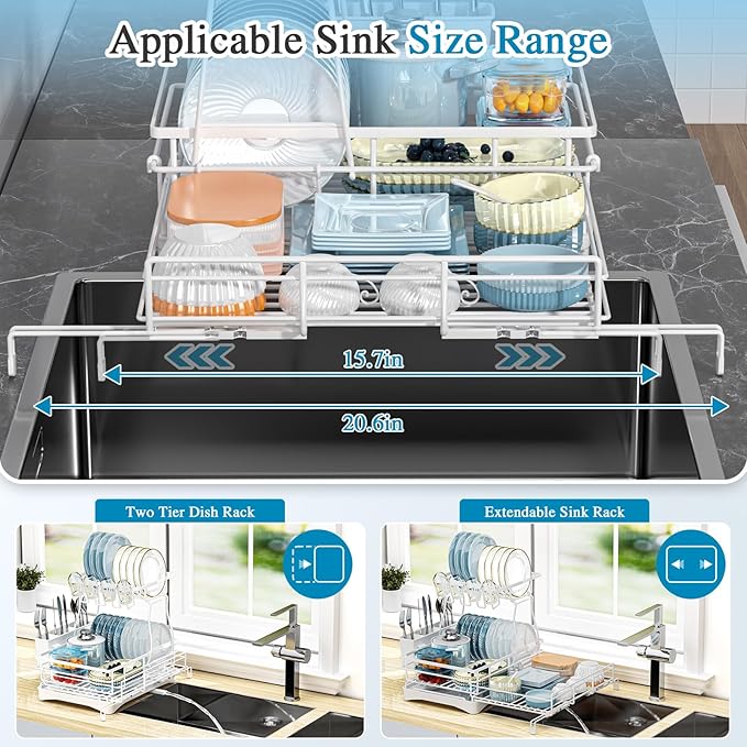 2 Tier Dish Drying Rack, Large Extendable Dish Racks - Image 5