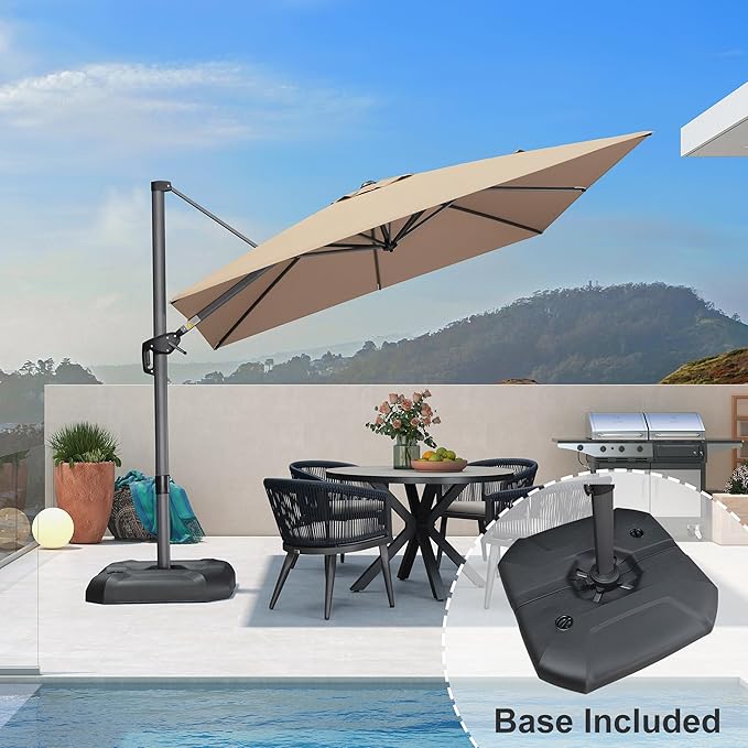 PURPLE LEAF 9 Feet Square Cantilever Umbrella Patio Umbrella with Base Outdoor Umbrella Aluminum Offsetwith 360-degree Rotation for Garden Deck Pool Patio Taupe - Image 2