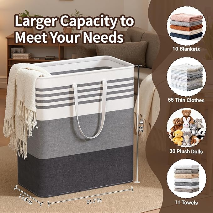 WOWBOX 2 Pack Laundry Hampers Baskets, Freestanding Dirty Clothes Hampers - Image 2