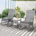 Outdoor Rocking Chair 3 Pieces High-Backed Rocking Chair Patio Rocking Chairs Outdoor Table and Chairs Anti-Slip Cushions Dark Grey by Unknown