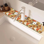 70s Retro Orange Floral Kitchen Sink Splash Guard Mat Absorbent Fast Drying Mat - Image 2