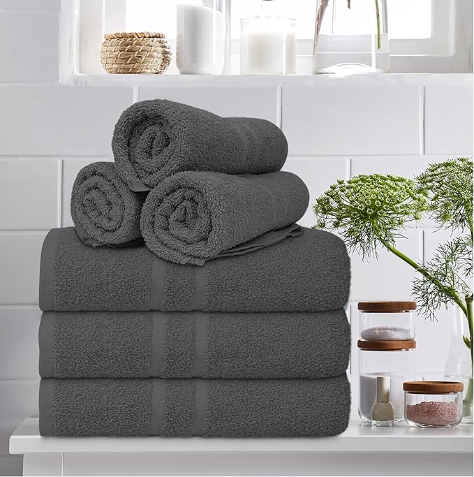 Basic Medium Bath Towels 24x48 Inches – Pack of 6 – Grey Color – Soft and - Image 3