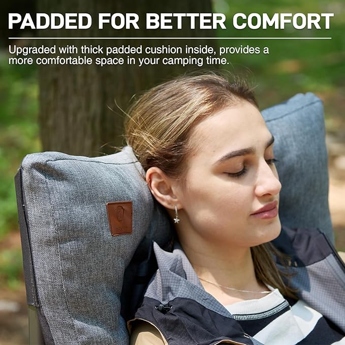 EVER ADVANCED Padded Oversized Folding Camping Chair for Adults, Heavy Duty Lawn Chair with Side Pockets, Portable Collapsible Quad Chair for Outside, Support Up to 500lbs, Grey 2Pack - Image 2