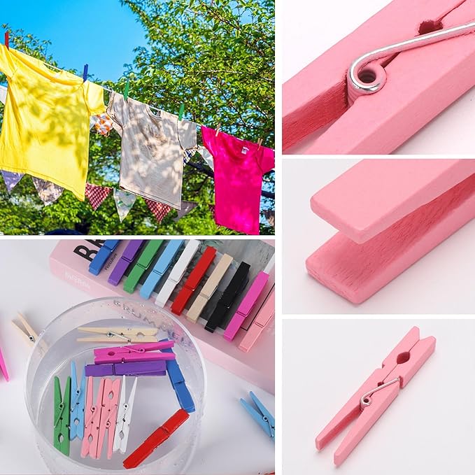 50Pcs Colored Clothes Pins Wooden Clips - Image 2