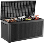ROJIK Outdoor Storage Housing Deck Box,Waterproof Patio Furniture, Garden Tools, Cushions, Pool Accessories Storage Bench with Lockable Lid and Side Handles (Black,320 Gallon) by ROJIK
