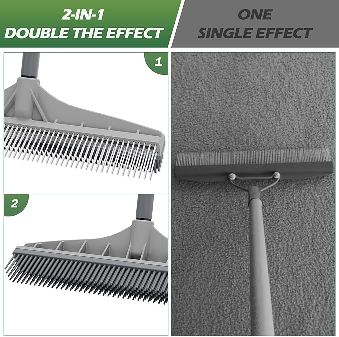 Walensee Rubber Broom, 2 in 1 Rubber Broom and Nylon Carpet Rake Brush - Image 4