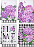 Bencailor 4 Pcs Spring Hydrangea Kitchen Towels Farmhouse Purple Floral Hand by Bencailor