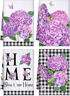Bencailor 4 Pcs Spring Hydrangea Kitchen Towels Farmhouse Purple Floral Hand by Bencailor