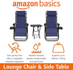 Amazon Basics Outdoor Textilene Adjustable Zero Gravity Folding Reclining Lounge Chair Set with Side Table, pack of 2, Blue - Image 4