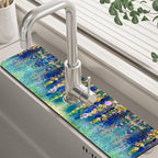 Abstract Watercolor Floral Kitchen Sink Splash Guard Mat Absorbent Fast Drying by Unknown