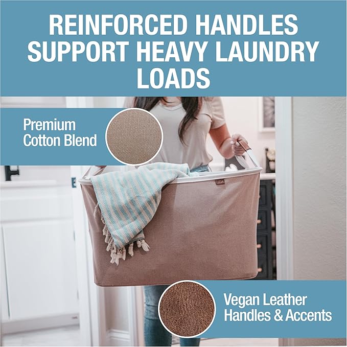 CleverMade Collapsible Laundry Basket LUXE 2 Pack – 60L Foldable Cotton Blend - Image 4