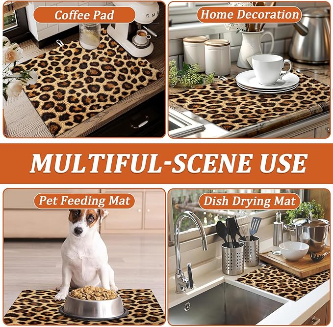 Animal Leopard Dish Drying Mat for Kitchen Counter Microfiber Absorbent Dish - Image 7