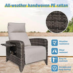 Outdoor Recliner Chairs Set of 2 Reclining Patio Chairs with Adjustable Back and Extended Footrest Wicker Rattan Recliner Chairs with Flip Table and Removable Cushion - Image 5