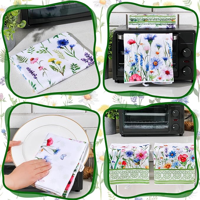 Geyoga 6 Pcs Spring Floral Kitchen Towels Flamingo Dish Hand Towels Sunflower - Image 6
