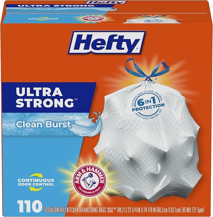 Hefty Ultra Strong 13 Gallon Trash Bags, Tall Kitchen Trash Bags 13 Gallon Size by Hefty