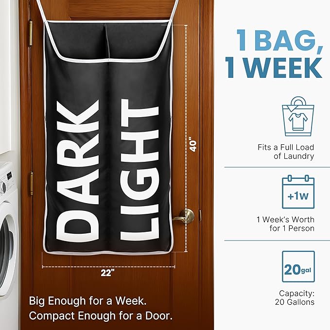 Hanging Laundry Hamper Bag XL 40x22", Space Saving over the Door Storage Bags - Image 2