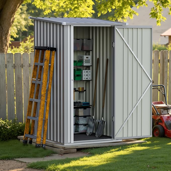 Greesum 3x3FT Outdoor Storage Shed, Small Metal Storaged Sheds with Lockable Doors, Sheds & Outdoor Storage for Backyard, Pool and Garden, Gray - Image 3