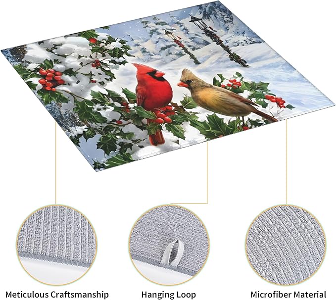 Winter Cardinal Birds Dish Drying Mat - Image 5