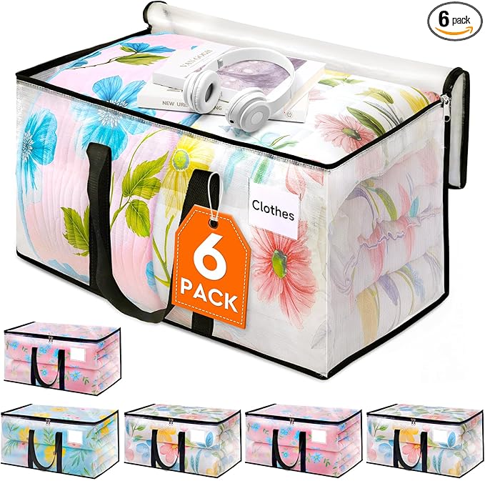 HomeHacks Clear Moving Bags Heavy Duty 6 Pack, Storage Bags by HomeHacks
