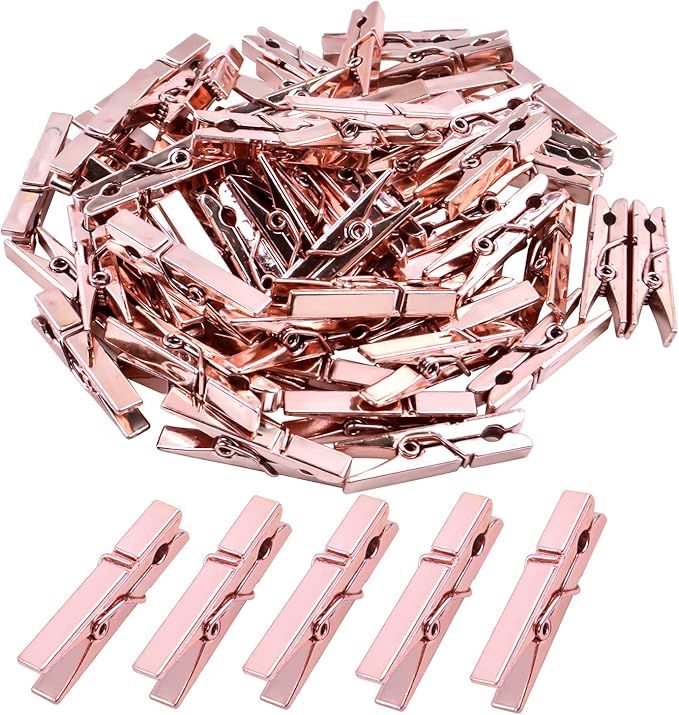 Mini Plastic Clips, 100 Pieces Rose Gold Photo Paper Pegs Clothespins Craft by Aylifu