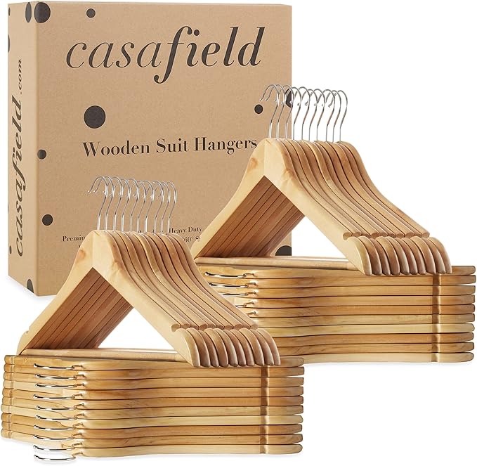 Casafield - 40 Natural Wooden Suit Hangers - Premium Lotus Wood - Image 6