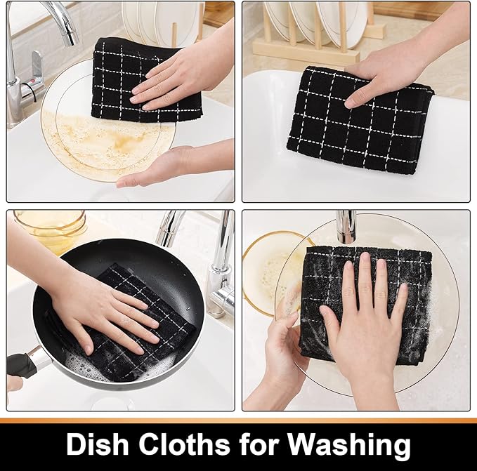 Mordimy 100% Cotton Terry Cloth Dish Cloths, Soft and Absorbent Checkered Dish - Image 4
